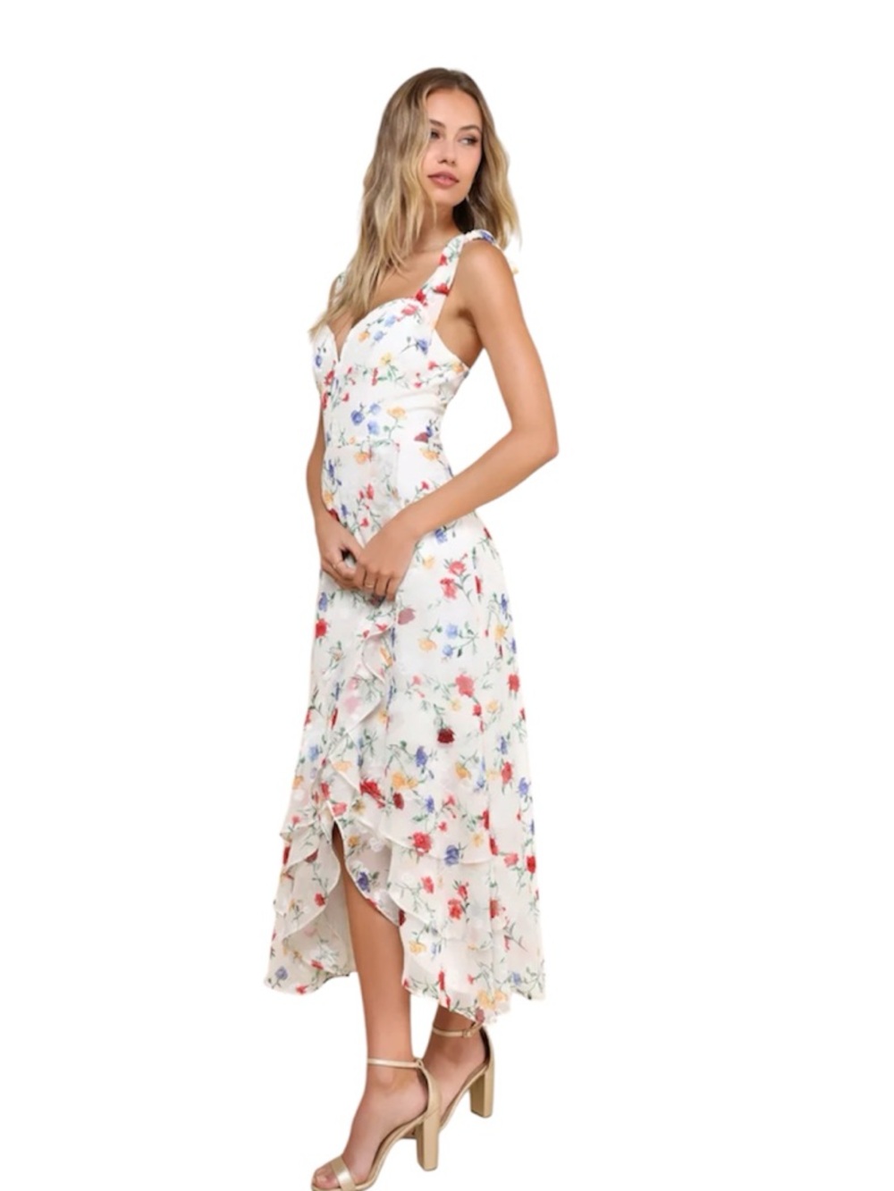 NEW Lulu’s So Elevated Ivory Floral Jacquard Tie Maxi Dress Summer  Size XL